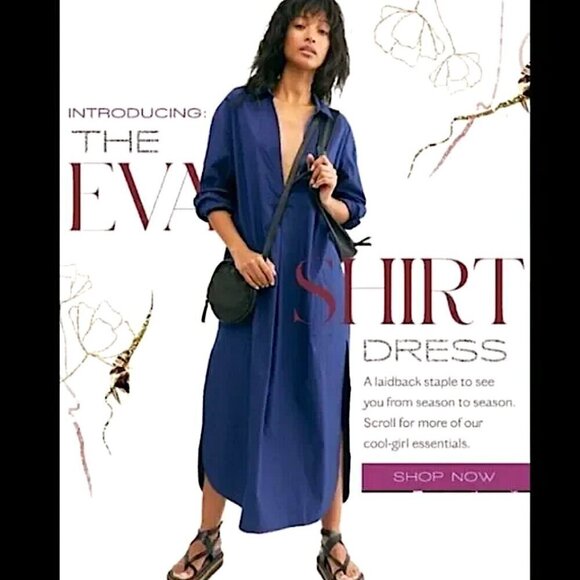 FREE PEOPLE Eva Maxi Shirtdress Relaxed Fit Popover Long Sleeve Light Blue - Picture 2 of 13